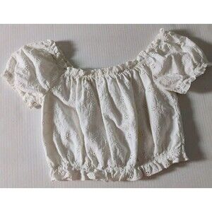 Love Tree White Eyelet Short Bubble Sleeve Crop Top Blouse Womens Size Large